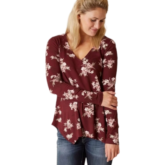 36. HP! Daytrip by Buckle floral blouse, back crochet inset, handkerchief hem - Picture 3 of 16